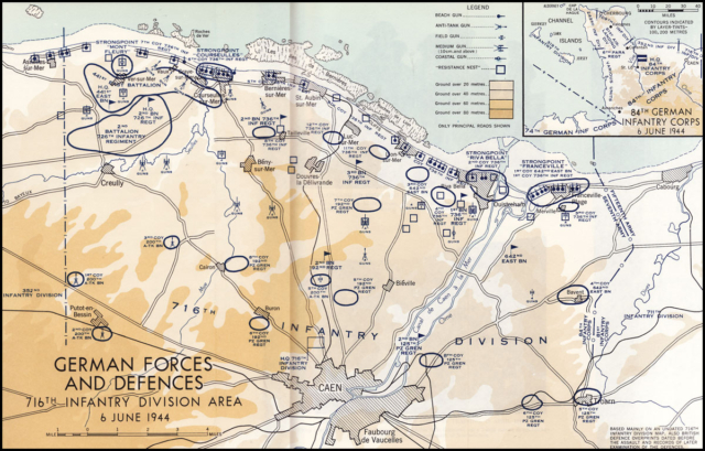 German Forces and Defences (716th Infantry Division Area) 6 June 1944 Colour map. German Forces and Defences (716th Infantry Division Area) 6 June 1944